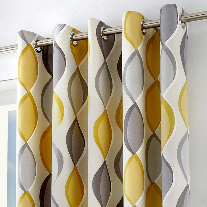 Lennox Geometric Lined Eyelet Curtains Ochre -  - Ideal Textiles