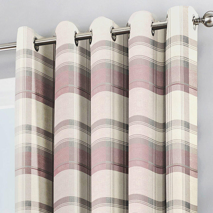 Balmoral Check Lined Eyelet Curtains Blush -  - Ideal Textiles