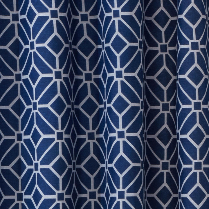 Kelso Geometric Lined Eyelet Curtains Navy -  - Ideal Textiles
