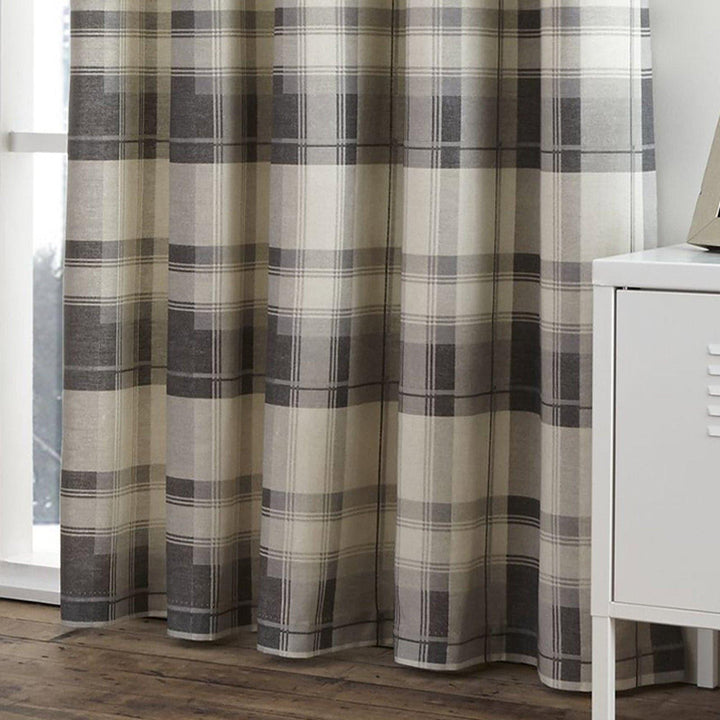 Balmoral Check Lined Eyelet Curtains Slate -  - Ideal Textiles