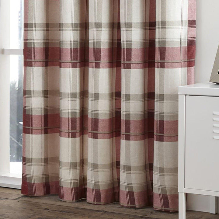 Balmoral Check Lined Eyelet Curtains Ruby -  - Ideal Textiles
