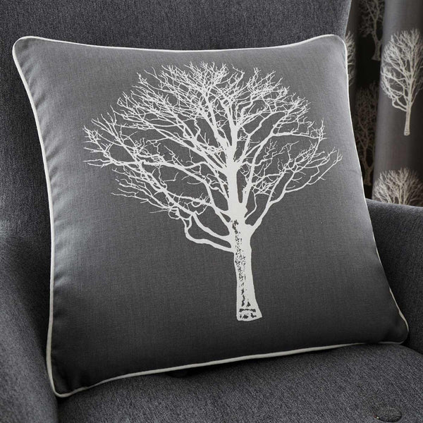 Woodland Trees Charcoal Cushion Covers 17" x 17" -  - Ideal Textiles