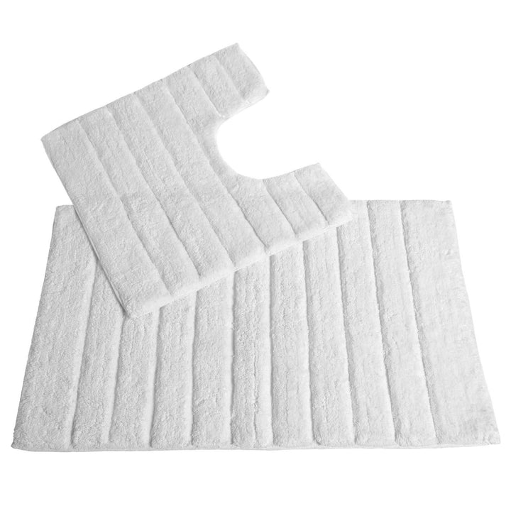 Linear Rib Cotton Bath & Pedestal Mat Set White -  - Ideal Textiles