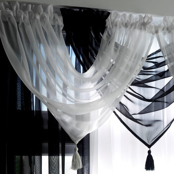 Plain Tassel White Voile Curtain Swags -  - Ideal Textiles
