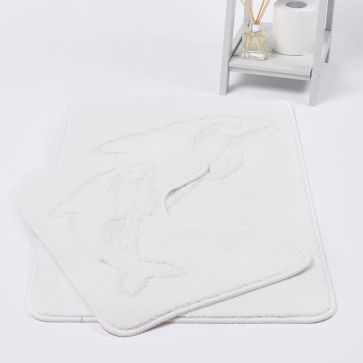 Dolphin Non-Slip Bath & Pedestal Mat Set White -  - Ideal Textiles