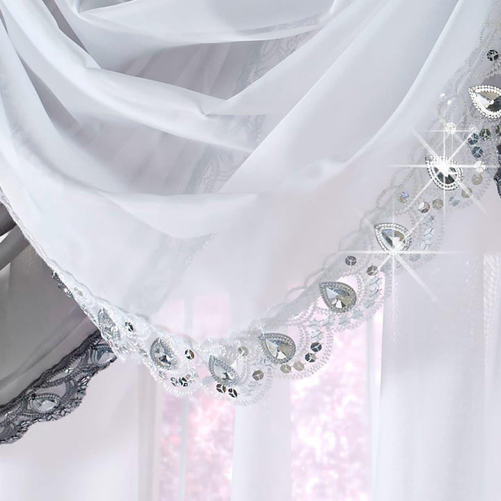 Jewelled White Voile Curtain Swags -  - Ideal Textiles