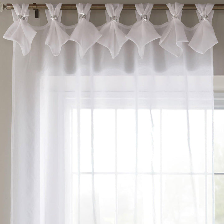 Tiara Diamante Tab Top Voile Curtain Panels White - 57'' x 72'' - Ideal Textiles