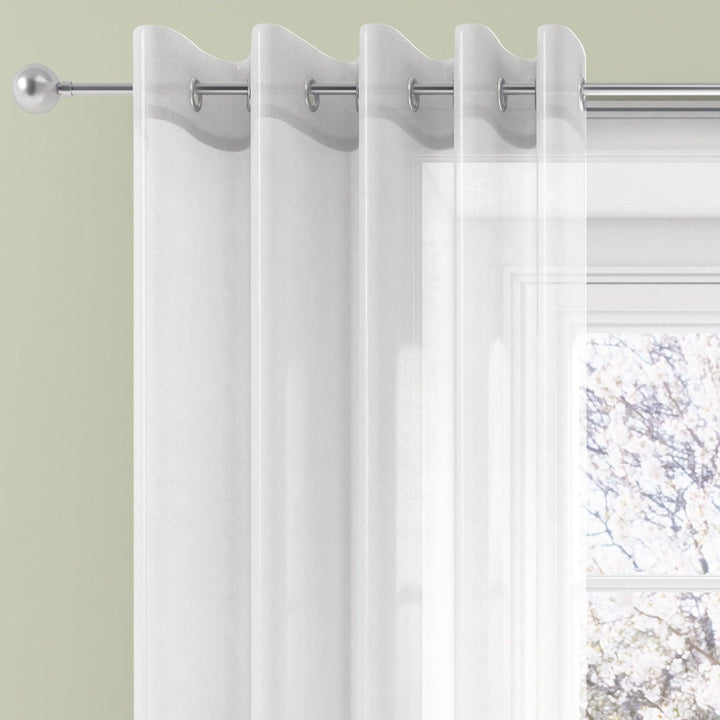 Trent Plain Eyelet Voile Curtain Panels White -  - Ideal Textiles