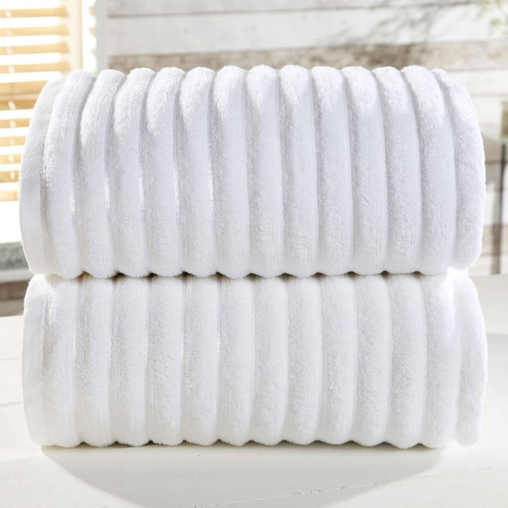 Ribbed White 2 Piece Bath Sheet Towel Set -  - Ideal Textiles