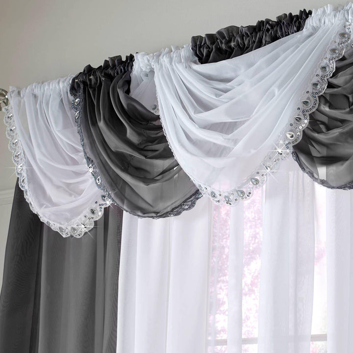 Jewelled White Voile Curtain Swags -  - Ideal Textiles