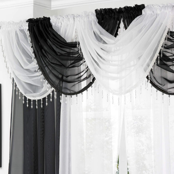 Beaded Plain White Voile Curtain Swags -  - Ideal Textiles