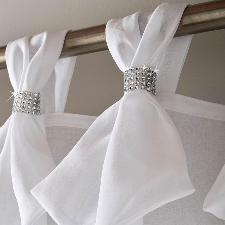 Tiara Diamante Tab Top Voile Curtain Panels White -  - Ideal Textiles