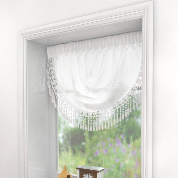 Maisie Macrame Trim White Voile Curtain Swag -  - Ideal Textiles