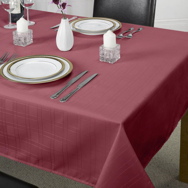 Chequers Jacquard Check Wine Red Tablecloths & Napkins - 50'' x 70'' - Ideal Textiles