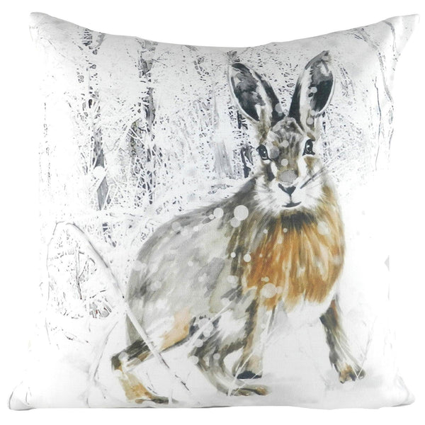Winter Hare White Christmas Filled Cushions - Polyester Pad - Ideal Textiles