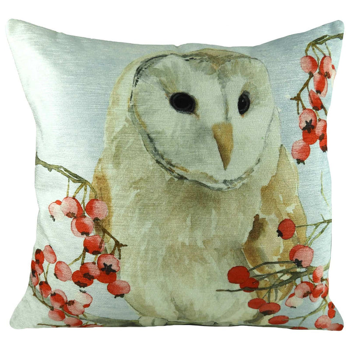 Christmas Owl Velvet Chenille Multicolour Filled Cushions 17'' x 17'' - Polyester Pad - Ideal Textiles