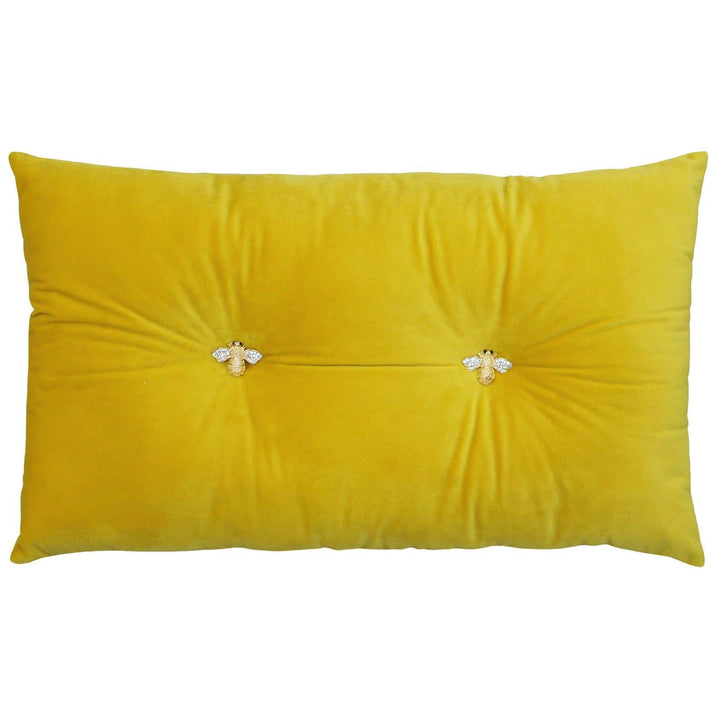 Bumble Bee Button Velvet Scatter Boudoir Cushion Yellow -  - Ideal Textiles