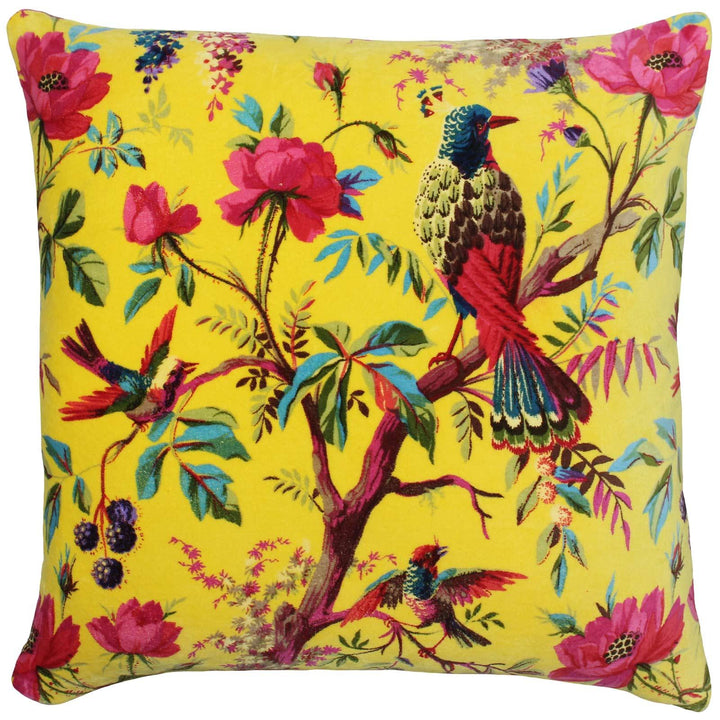 Paradise Tropical Chinoiserie Velvet Yellow Cushion Covers 20'' x 20'' -  - Ideal Textiles