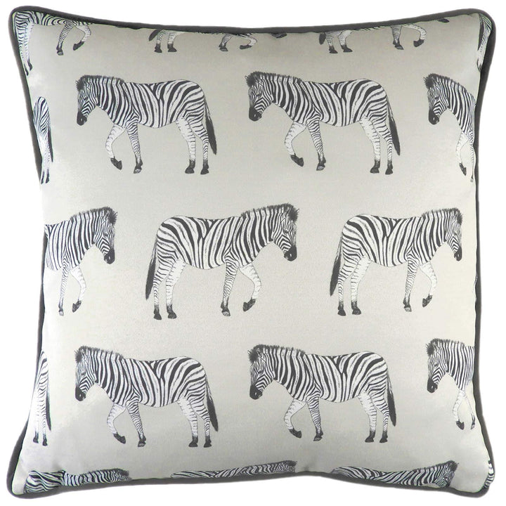 Safari Zebra Repeat Print Sateen Grey Cushion Covers 17'' x 17'' -  - Ideal Textiles